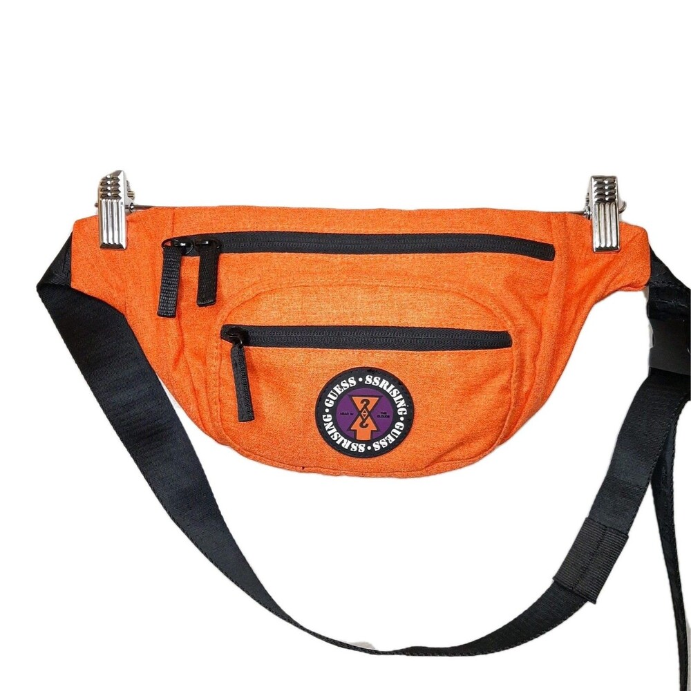 Guess 88 Rising Fanny Pack Orange Black Waist Bag With Logo And Zip Pockets